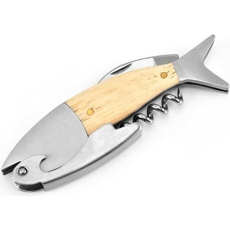 Sacacorchos con diseño creativo de pez, sacacorchos multifuncional para vino y cerveza.