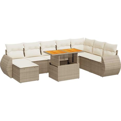 Maison Exclusive - Salon de jardin avec coussins 9 pcs beige résine tressée (1/5)