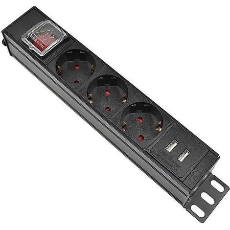 Prise de courant PDU standard avec interface IEC-C14, prise d'extension à 3 voies avec disjoncteur, 2 ports USB, interrupteur sans fil. (1/4)
