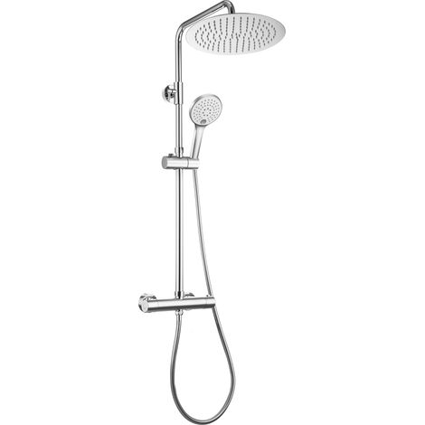 Colonne de douche Inox avec Robinetterie Thermostatique, Système Pluie pour Cabine Baignoire avec Barre Réglable Hauteur et Tête de Douche 25 cm Chromé (1/5)