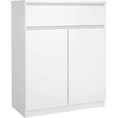 Dmora Sideboard mit Türen und einer Schublade, weiß glänzend, 80 x 100 x 41 cm (1/5)
