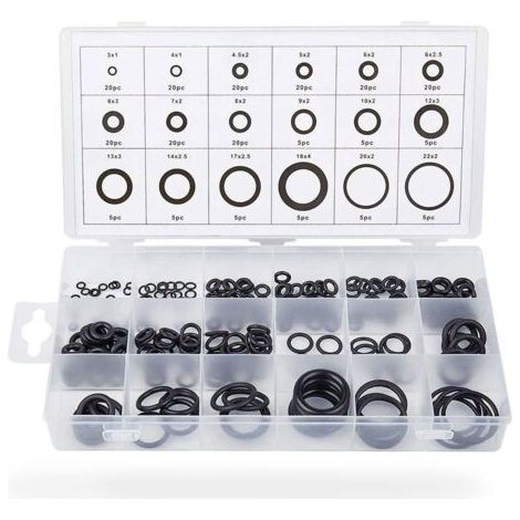 225Pcs Caoutchouc O-Ring Assortiment Joint Torique, Kit 18 tailles Noir O Ring Joints D'étanchéité, Hydraulique Plomberie Joints Laveuse Automobile Climatiseur Joint avec Cas d’Organisateur (1/5)