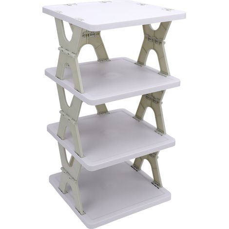 Étagère à chaussures pliable à 4 niveaux, petit organisateur peu encombrant pour placard, porte d'entrée, entrée, chambre à coucher, gris sans assemblage (1/5)