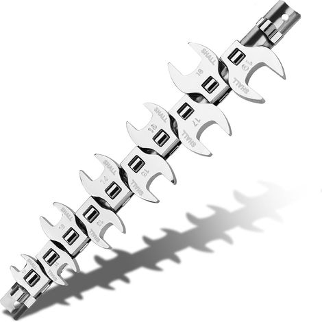 Set di 10 chiavi a forchetta metriche con attacco da 3/8", chiavi per dadi svasati con misure metriche da 10 a 19 mm, con organizer a clip per meccanici e riparazioni di autoveicoli. (1/5)