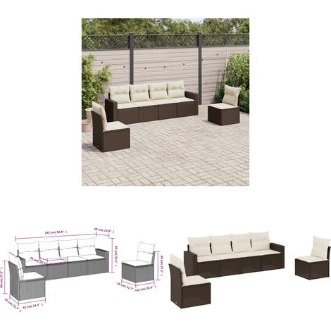 6-tlg. Garten-Sofagarnitur mit Kissen Braun Poly Rattan - Gartensorgaunität - Outdoor Möbel - Lounge Set - Gartenlounge - Rattan Sofa - Home & Living (1/3)