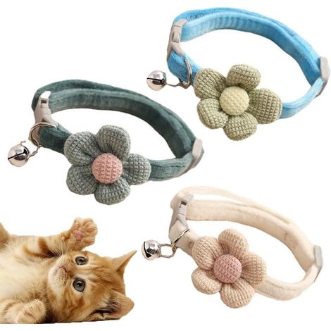 3 Pièces Colliers pour Chats avec Clochettes,Colliers Réglables en Fleurs, Accessoires Mignon pour Chat, Collier Chats Anti Étranglement Chatons Chiots Réglable avec Clochette et Boucle de Sécurité (1/4)