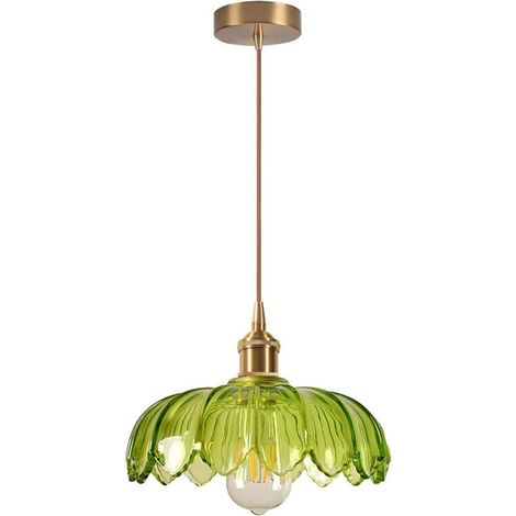 Lustre Luminaire en Verre Vert Rétro Suspension Créativité Fleur Décoration E27 Éclairage de Plafond Laiton Intérieure Suspendues Pour Salon Salle à Manger Chambre (1/5)