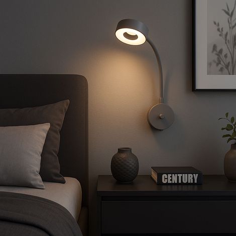 Applique murale Flexospot argent Applique murale orientable à intensité variable chambre à coucher, métal, 1x LED 4W blanc chaud, LxlxH 26x26x45,5 cm