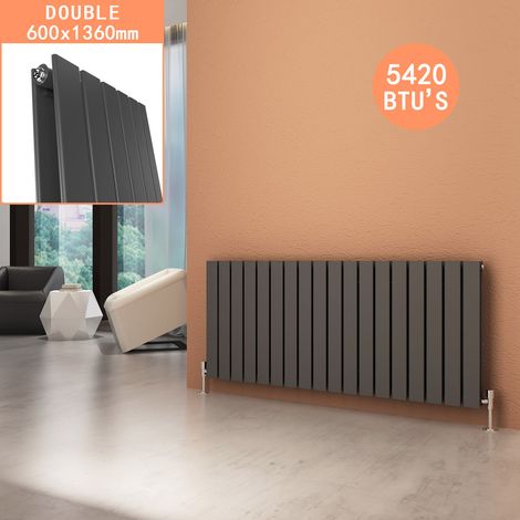 ELEGANT Horizontal Column Radiator Heater Double Flat Panel 600 x 1360 mm Anthracite Designer Radiator (1/5)
