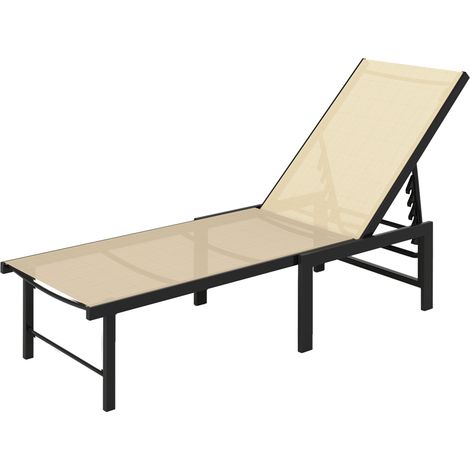 Chaise longue de jardin inclinable avec dossier réglable 4 positions et structure en acier 166 x 60 x 84 cm Kaki (1/5)