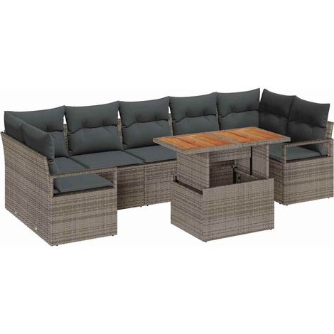 Garden Sofa Set with Storage 8 pcs Grey Poly rattan vidaXL