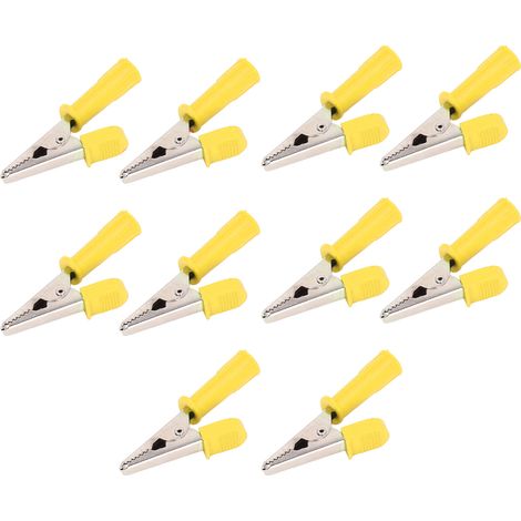 10 pinces crocodiles en laiton isolées jaunes avec douille 4mm ouverture 10mm 20A J.60046 pour tests électriques (1/5)