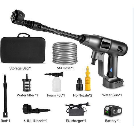 Hidrolavadora portátil inalámbrica de alta presión de 200 bar/2900 PSI con boquilla 6 en 1 para limpieza de automóviles y riego de jardines. (1/4)