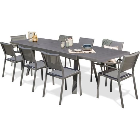 Ensemble repas de jardin 8 places en aluminium – Table avec rallonge intégrée – Chaises empilables en textilène – DCB GARDEN (1/5)