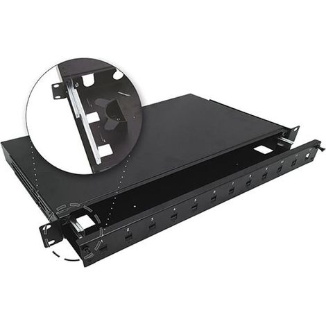 Panel de conexión de fibra óptica telescópico Alantec 12xSC simplex / 12xLC duplex 19" 1U con accesorios de montaje