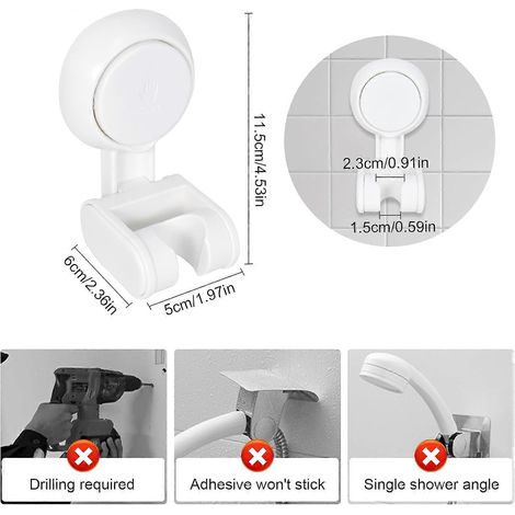 (Blanc) Support de pomme de douche ventouse sans perage, support de pomme de douche ventouse rotative, support de pomme de douche murale ventouse, su (1/4)