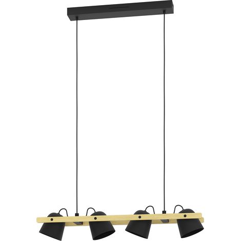 Lampadario Contemporaneo Hornwood-Z Acciaio Nero Legno 4 Luci Led 3,7W