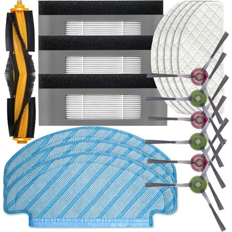 Filtre HEPA + brosse principale + brosse latérale + chiffon de nettoyage + lingettes jetables pour Ecovacs Debot Ozmo T8 Aivi Robotic Pièces (18 pièces)