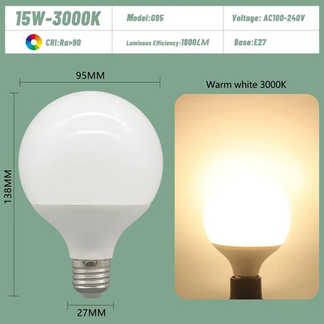 Ampoules LED grand format (15 W, 3 000 K, 2 ampoules), culot E27, 100-240 V CA, éclairage à économie d'énergie (1/4)