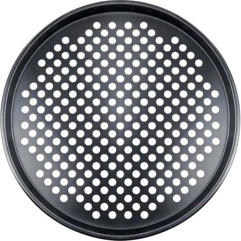 Moule à pizza rond en acier au carbone avec revêtement spécial pizza, perforé pour un démoulage facile. Convient pour tartes, tourtes salées et pizzas (1/5)