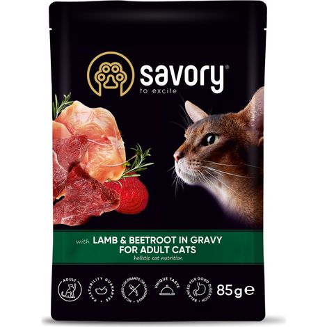 Cibo umido saporito per gatti adulti, gusto agnello e barbabietola in salsa, 22 confezioni da 85 g. (1/4)