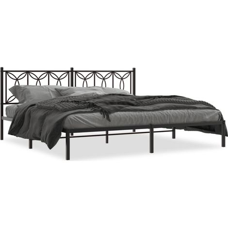 Lit double  Lit adulte  Cadre de lit métal sans matelas avec tête de lit noir 193x203cm