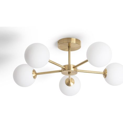 Deckenleuchte Metall und Glas Moonlight Messing 5 Spots Gold