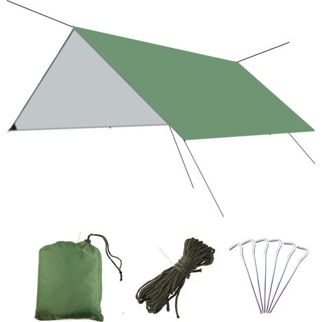 Anti-Regen-Plane, Biwak, wasserdichtes Zelt, Segeltuch, Bodenplane, Wanderschutz, Sonnenschirm, Anti-UV-Markise für Camping, Trekking (01 grün, 300 x 300 cm)