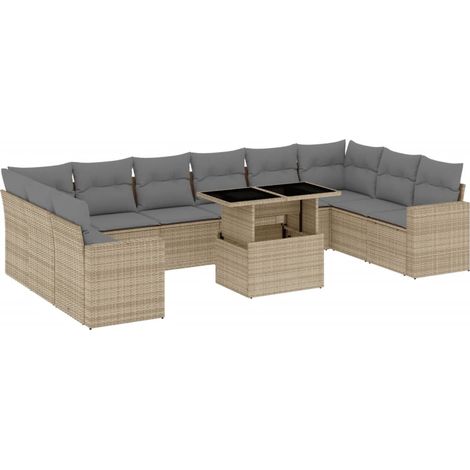 Sedute da esterno - Set Divani da Giardino 11 pz con Cuscini Beige in Polyrattan (1/5)