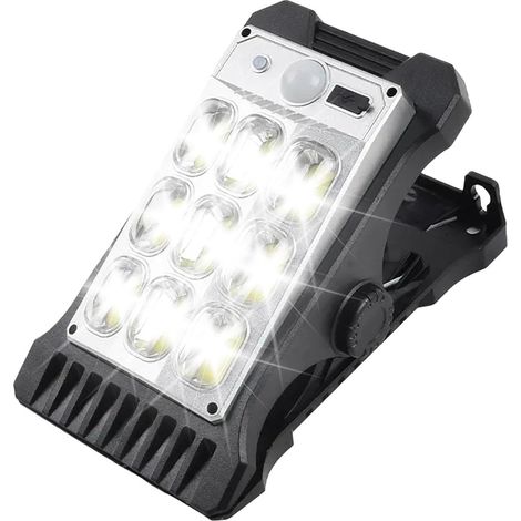 Lampe solaire à pince LED 3 modes Éclairage extérieur à détecteur de mouvement pour jardin, terrasse, garage, abri de jardin, allée, auvent, clôture