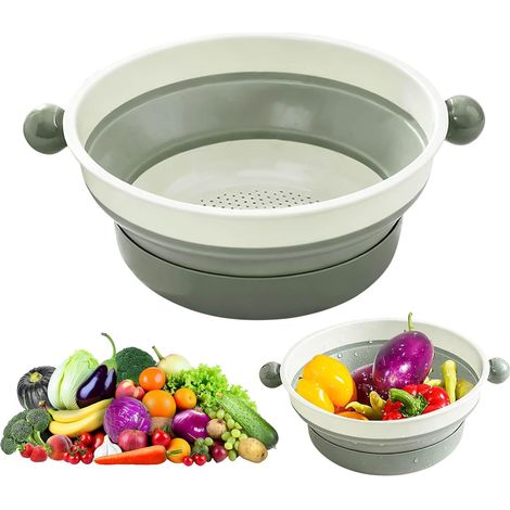 Passoire pliable de 21 cm - Double couche - Pliable - En plastique - Avec bac d'égouttement - Pour fruits et légumes - Salade - Pliable - Gadgets de cuisine - Peu encombrant (1/5)