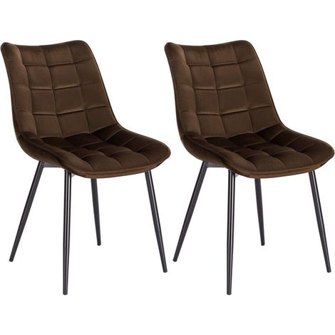 WOLTU Esszimmerstühle 2er Set Küchenstuhl Polsterstuhl Wohnzimmerstuhl Sessel mit Rückenlehne, Sitzfläche aus Samt, Metallbeine, Braun
