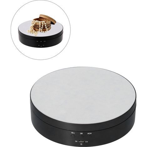 Plateau tournant motorisé 138mm avec 3 vitesses réglables, support pour bijoux alimenté par USB, noir (1/5)