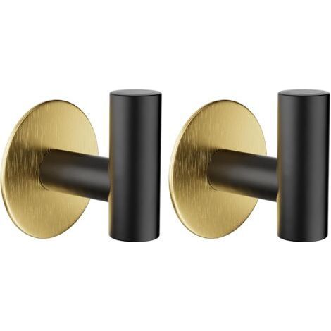 Set di 2 ganci adesivi, sistema per appendere quadri senza bisogno di forare, portasciugamani autoadesivo in acciaio inossidabile (nero e oro) (1/5)