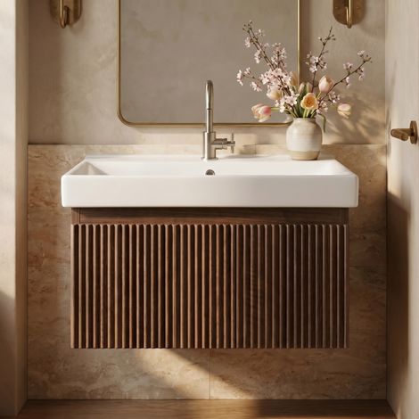 Swiss Aqua Technologies Badezimmermöbel mit Waschbecken SAT Evolution 58x30x44,8 cm Nussbaum matt (SATEVO60NAU1)