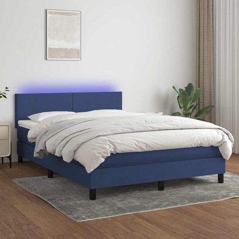 Cama box spring con colchón y LED tela azul 140x190 cm (1/5)