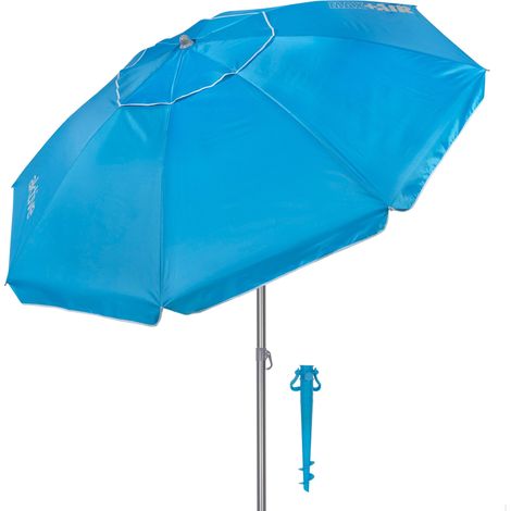 Parasol de plage, Ø 200 cm, bleu, protection UV50, pied inclus, toile Oxford, mât en acier 28/32 mm, 8 baleines, ventilation supérieure, housse de transport (1/5)