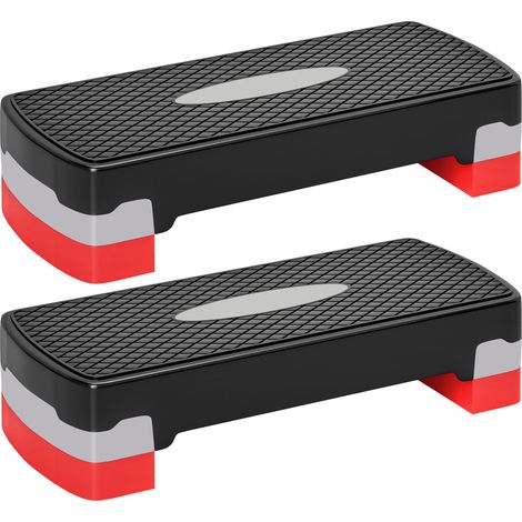 Lot de 2 stepper aerobic - HOMCOM - hauteur réglable 2 niveaux surface antidérapante - PP - 68x29x15cm - rouge noir et gris (1/5)