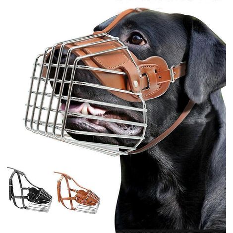 Filiyano-(Marron-M) Muselière pour grand chien, en cuir, avec panier en fil de fer métallique, réglable, compatible avec Pitbull et Berger Allemand. (1/4)