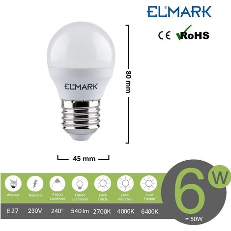 Lampadina led globo G45 E27 6w attacco grande sfera bianco basso consumo luce fredda naturale calda Naturale (1/3)