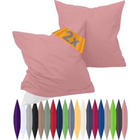 Taie Oreiller 80x80 Coton renforcé - Lot de 2 taie d'oreiller 80x80-100% Coton Doux et Confortable – Simple et élégante 698.898, Vieux Rose (1/5)