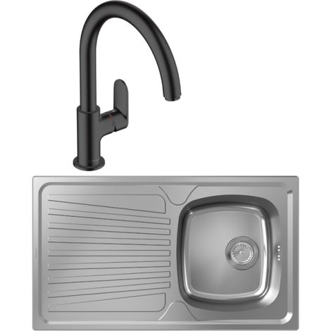 Evier 1 bac HANSGROHE S21 inox + robinet de cuisine HANSGROHE Vernis Blend M35 210 noir mat (1/4)