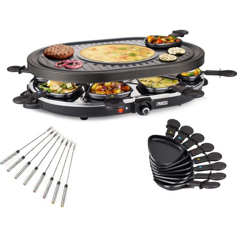 RACLETTE mit Teppan Gabeln für 8 Personen Grillplatte oval Crêpefläche 1200 Watt (1/5)