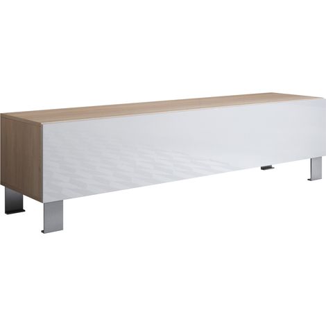 Lowboard Stehend 12cm Alu-Füsse  TV-Schrank  Fernsehtisch  TV Möbel  TV-Ständer  1 Falltür  160x42x40cm  Modell Luke H2  Sonoma Matt und Weiss Glanz