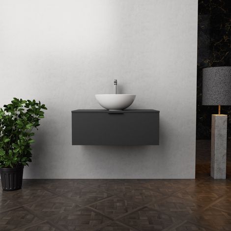 Inda - Mobile bagno L.80 con lavabo in appoggio / Nero opaco 1