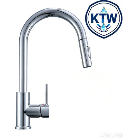 Küchenarmatur Ausziehbar Zink‑Messing KTW‑zugelassen 360°Drehbar 2 Strahlmodi Hochdruck EinhebelKüchenmischer für Spüle Silber Chrom (1/5)
