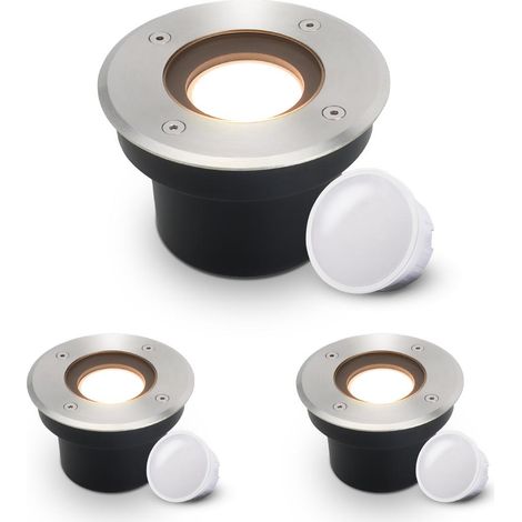 LED Bodeneinbaustrahler FLACH rund Edelstahl 230V IP67 - Leuchtmittel: 5W 2700K DIMMBAR 120° - Anzahl: 3x (1/5)