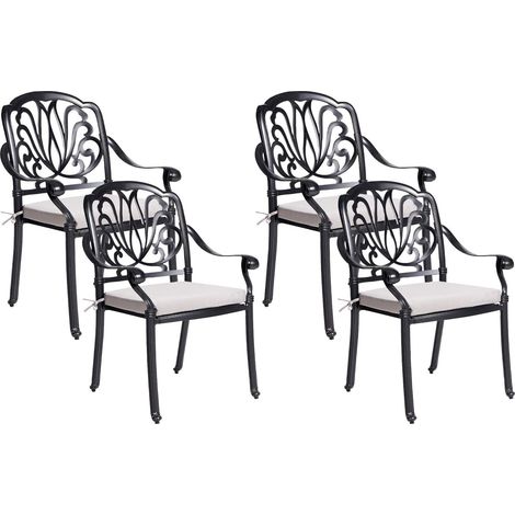 Stuhl 4er Set Gartenstuhl Balkonstuhl Aluminium 4 Sitzkissen Schwarz
