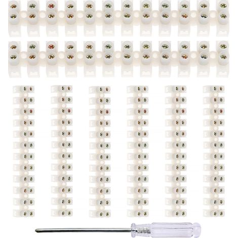 8 Pièces Bornes a Vis Double Rangée, 10A Barrette Connexion Bornier Electrique, Double Rangée de Connecteurs de Fil de Connecteur de Position 12, avec Tournevis, pour Fils de Raccordement (1/5)