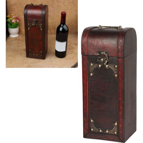 Weinkiste aus Holz im Antik-Stil für eine Flasche, Weinverpackungsbox für Hochzeiten, Weinaufbewahrungsbox (1/5)